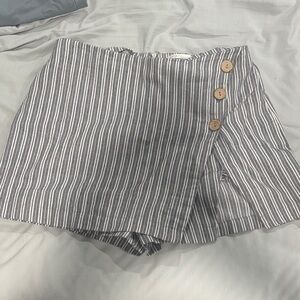 Striped Gray Women's Skort with Button Detail